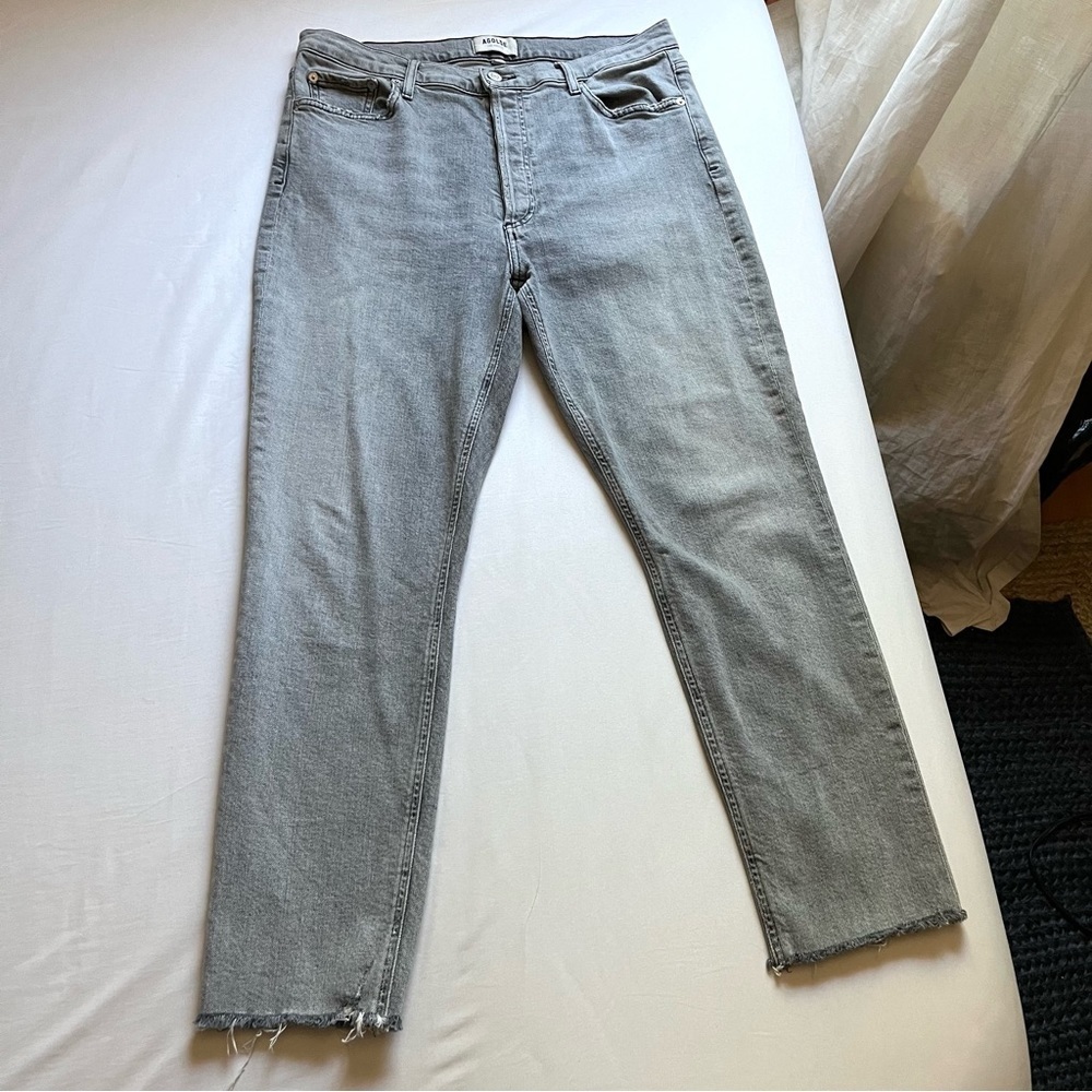 AGOLDE Nico raw hem slim‎ skinny cropped cotton elastane blend jeans